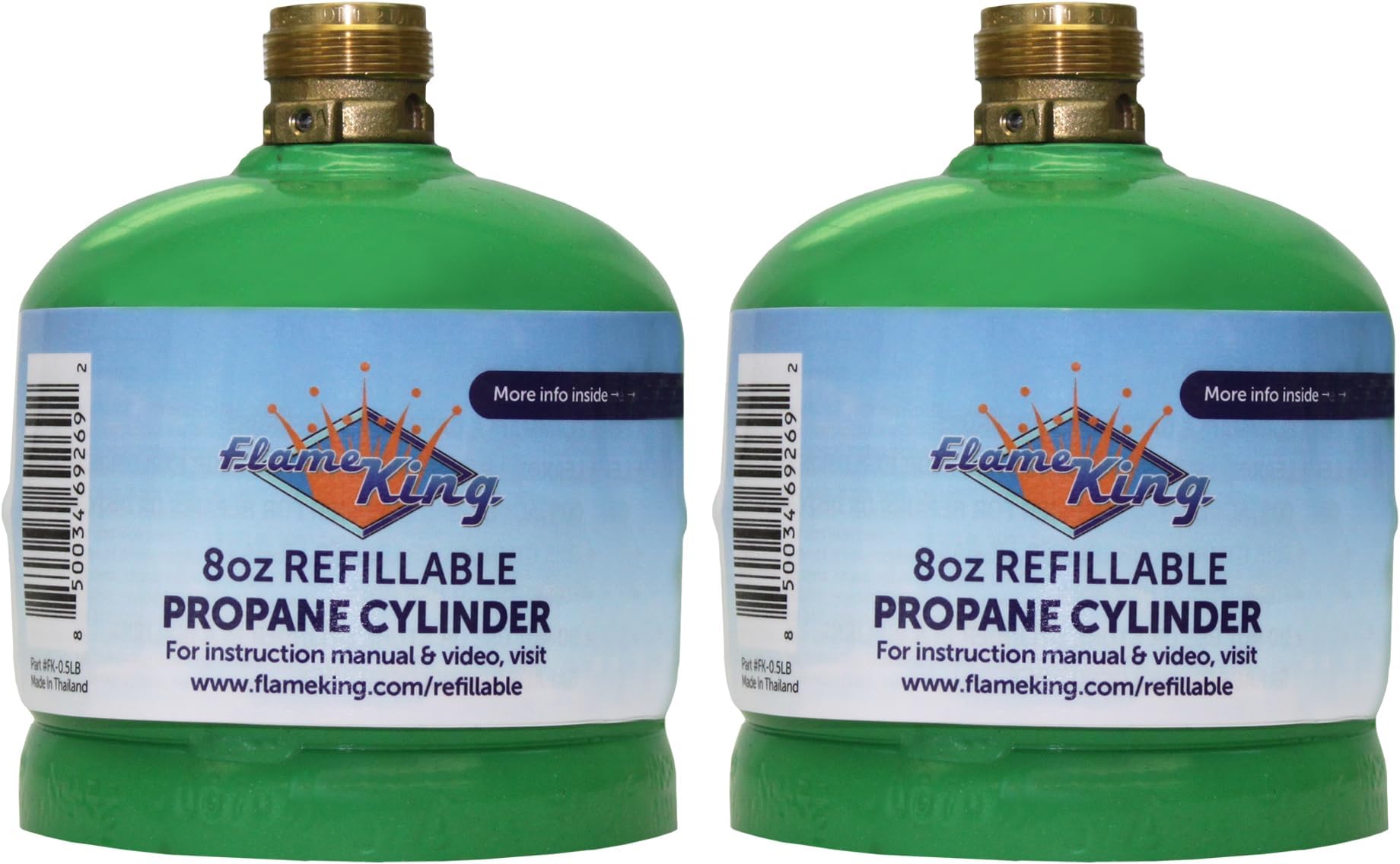 Flame King FK-0.5LB-2 (1/2LB) Refillable Empty Propane Cylinder Tank for Small Propane Lamps, Lanterns and Camp Stoves (2-pack)
