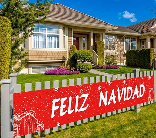Cartel grande de Feliz Navidad, pancarta española de Feliz Navidad, decoración de suministros para fiestas de Navidad y interiores y exteriores (9.8