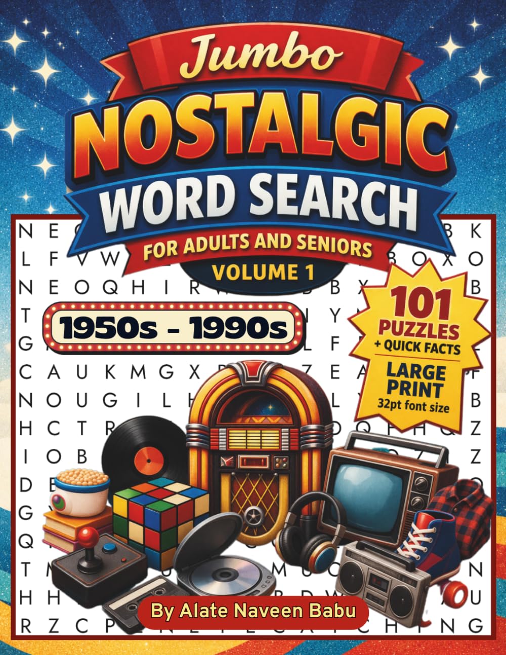Jumbo Nostalgic Word Search |1950s–1990s Double‑Sided Edition with 101 Large Print Puzzles: Big 32pt Easy‑to‑Read Font | Fun & Relaxing Word Searches ... Music, Movies & History | Two‑Sided Pages