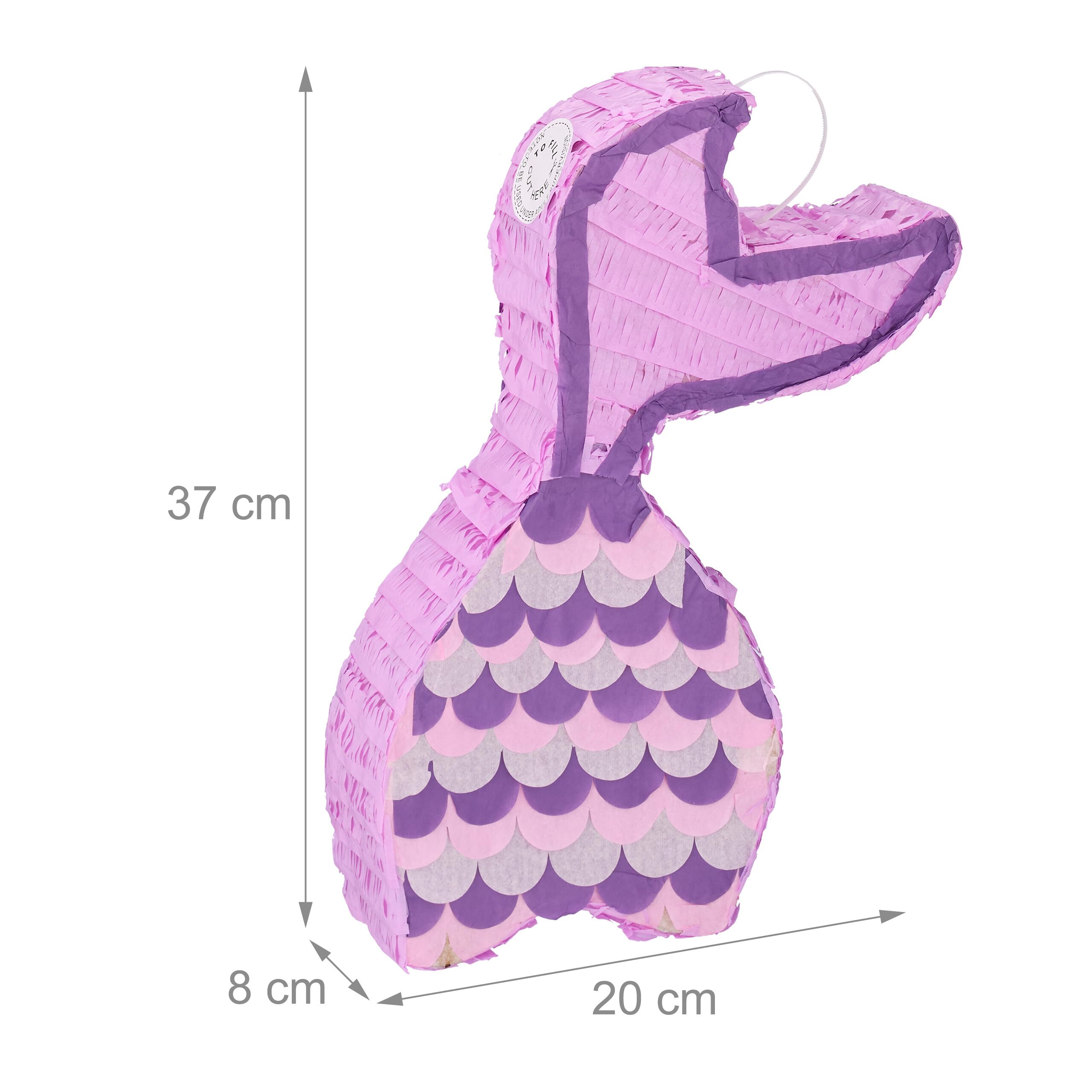 Relaxdays Pignatta Sirena, Piñata Vuota con Bastone e Maschera, Gioco Compleanno Bambini HLP: 37,5x20x8 cm, Lilla Rosa