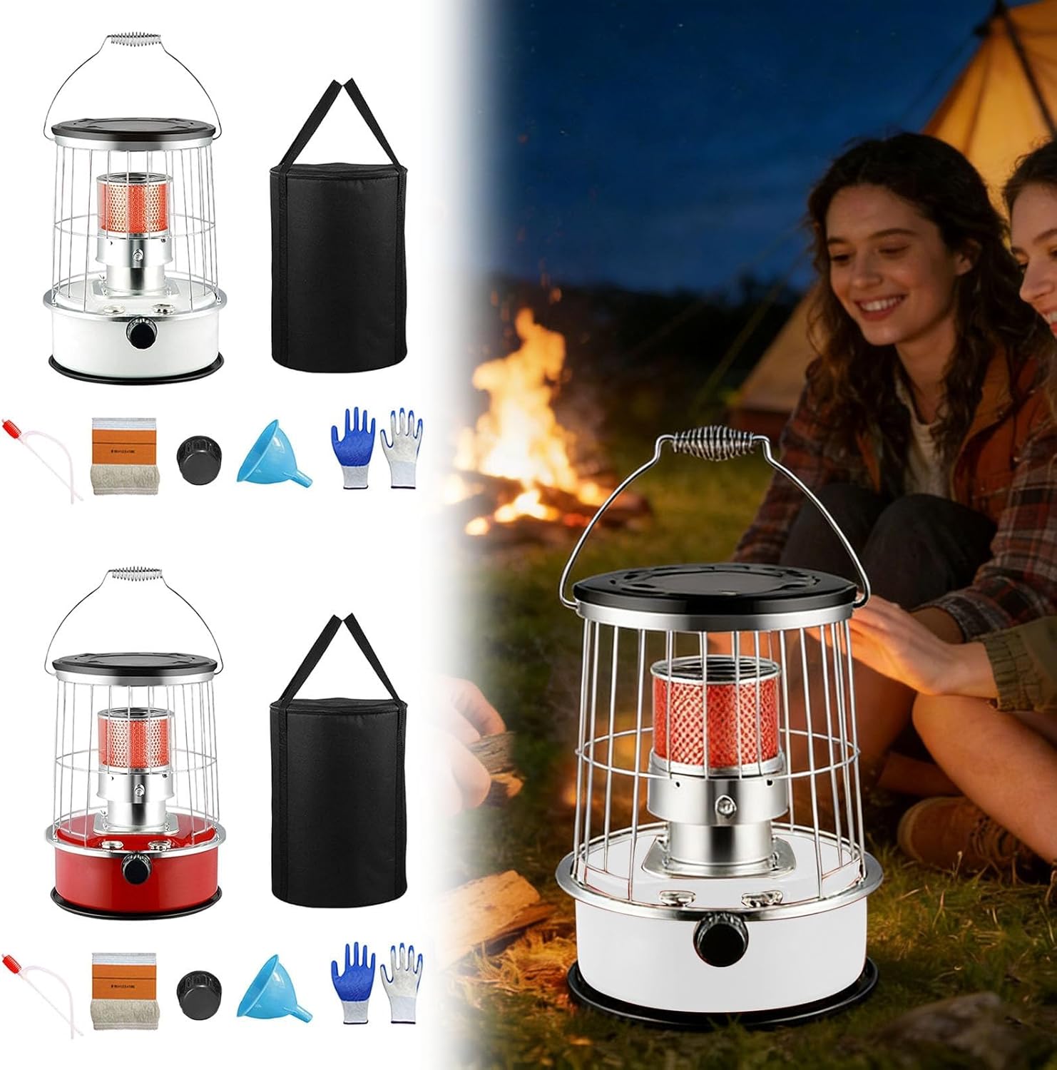 Indoor Kerosene Heater, 12000 BTU Non Electric Heater with Tipping Protection, 6L Capacity for 20H Runtime, Safe for Indoor Outdoor Garage Camping, Emergency Heater for Power Outage。 (White)