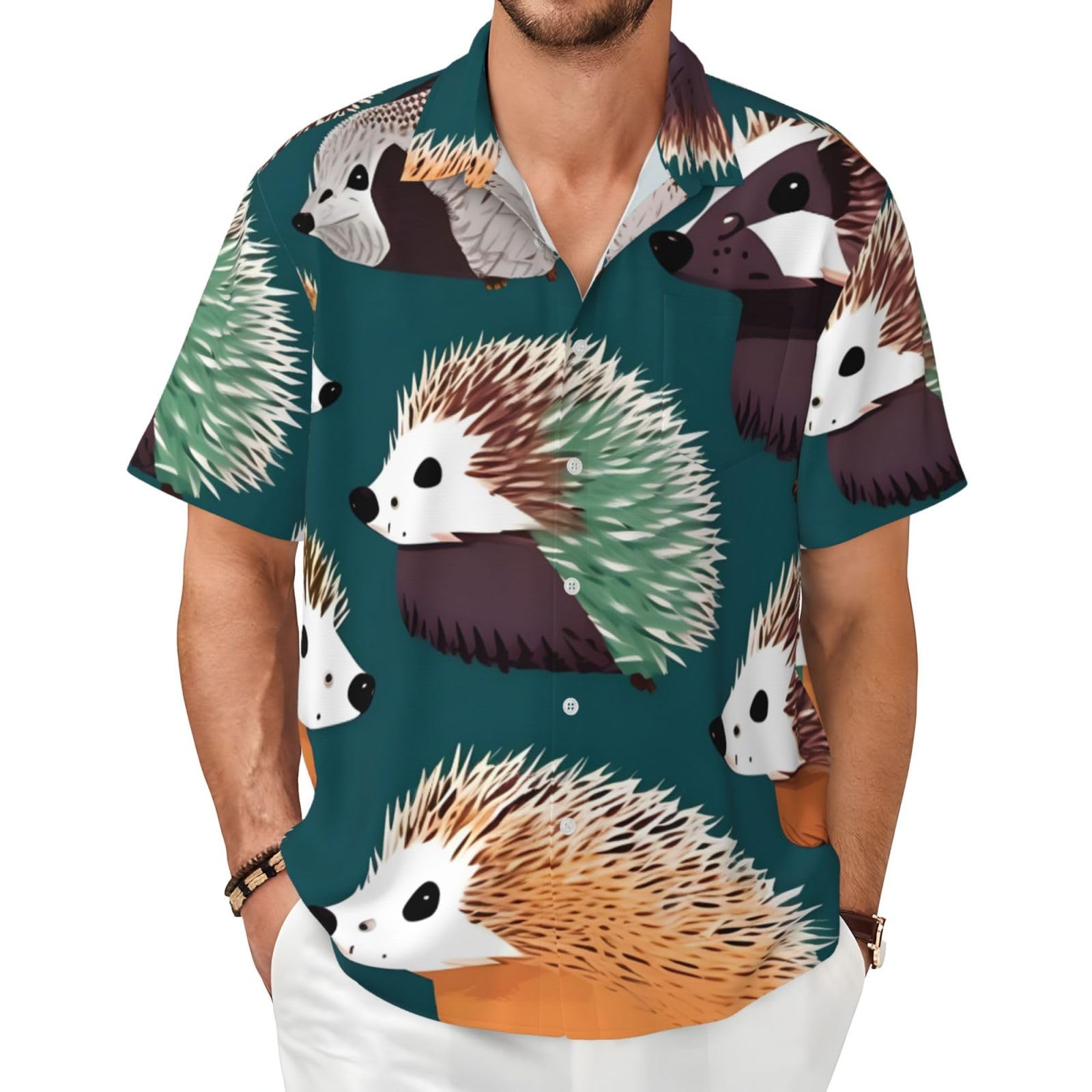 Chemise manches courtes homme imprimé hérissons aux finitions soignées - 8