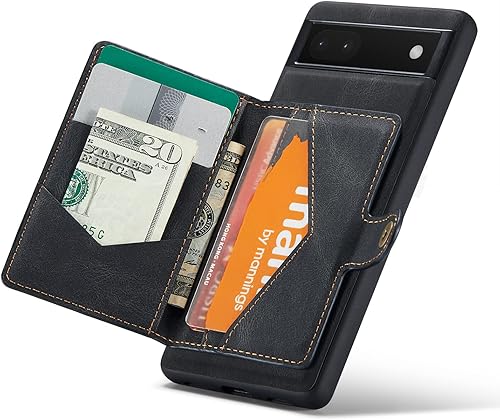 Funda para Google Pixel 7A, cartera magnética desmontable con ranura para efectivo, soporte de carga inalámbrica, función atril compatible con Negro