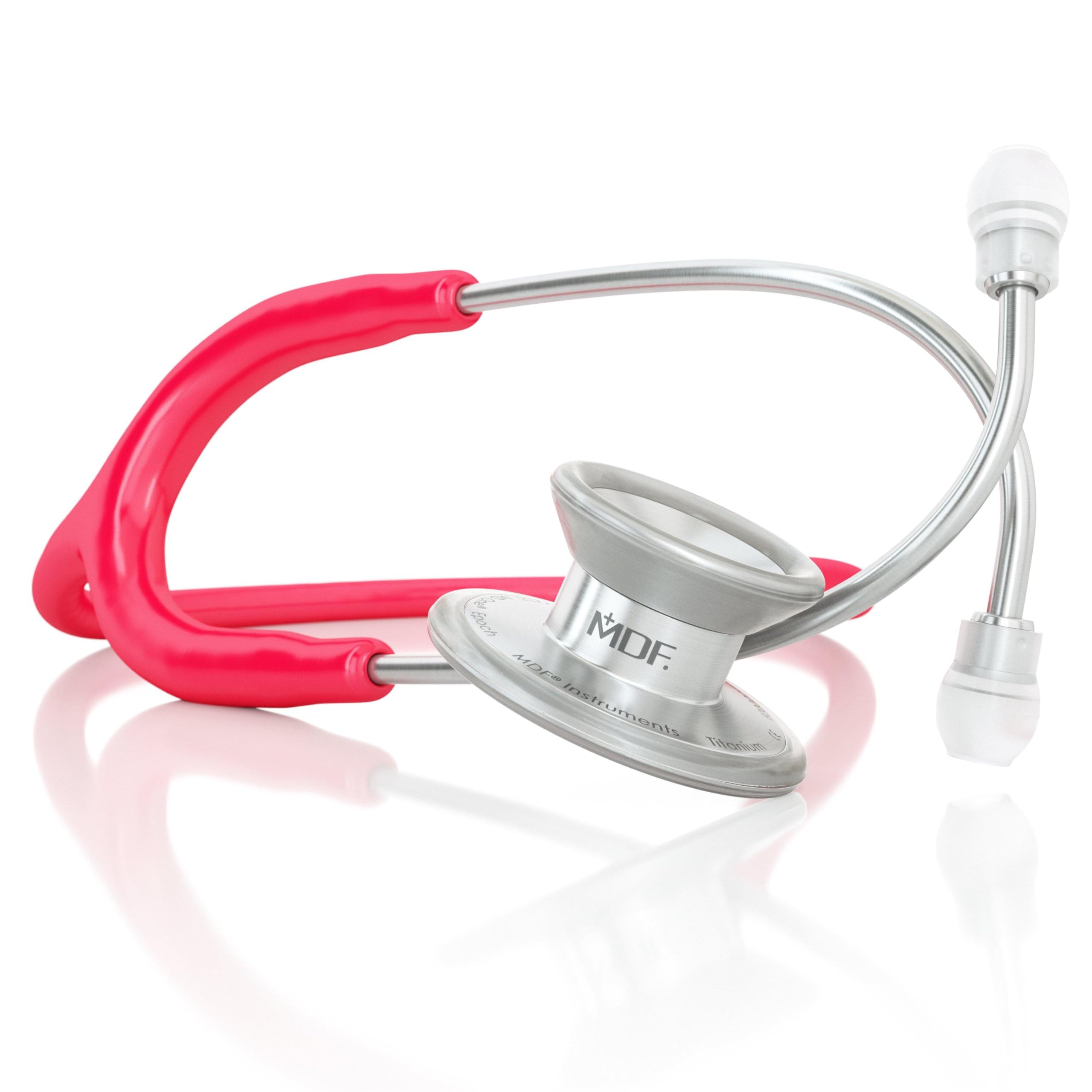MDF InstrumentsMD One Epoch Lightweight Titanium Stethoscope, Adult, Raspberry Tube, Silver Chestpiece-Headset, MDF777T23
