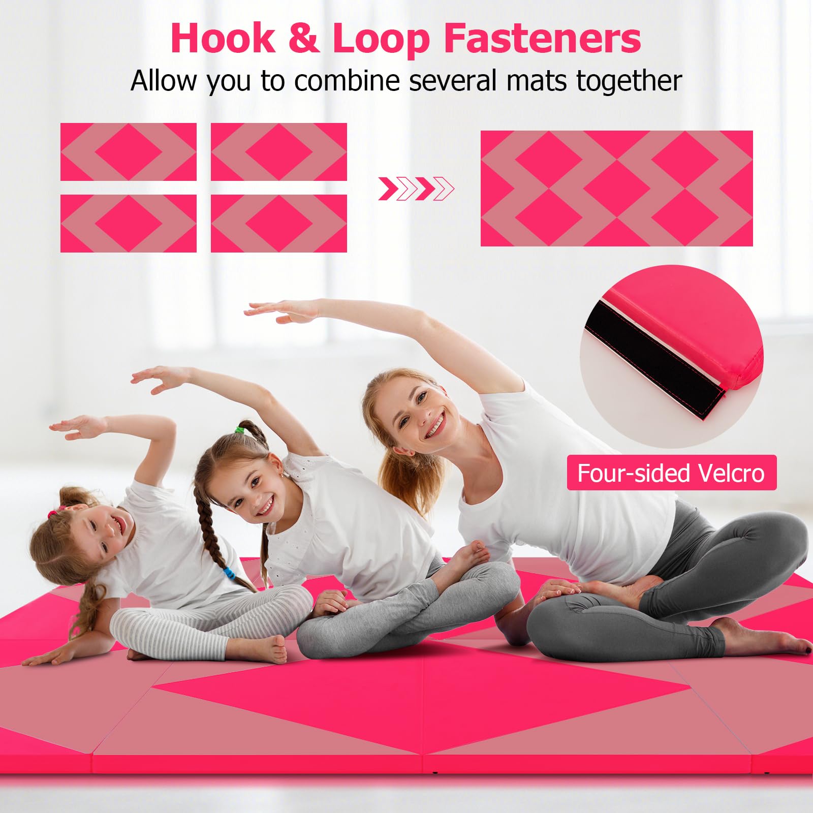 GOPLUS Turnmatte klappbar, 240×117×5cm Weichbodenmatte mit 2 Tragegriffen & Klettverschlüssen, Gymnastikmatte für Gymnastik, Yoga & Spielen, Sportmatte Fitnessmatte für zuhause (Rosa Lila
