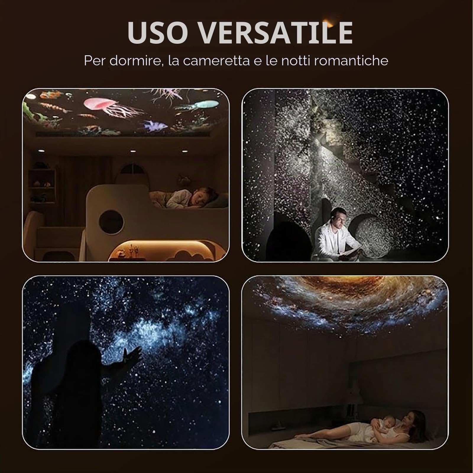 Proiettore Galassia 2 in 1 Luce Notturna con Pellicole di Proiezione Scorrevoli, Luce Notturna Galaxy-Soffitto Via Lattea Illuminazione d'atmosfera, Proiettore Cielo Stellato Regolabile (F-24)