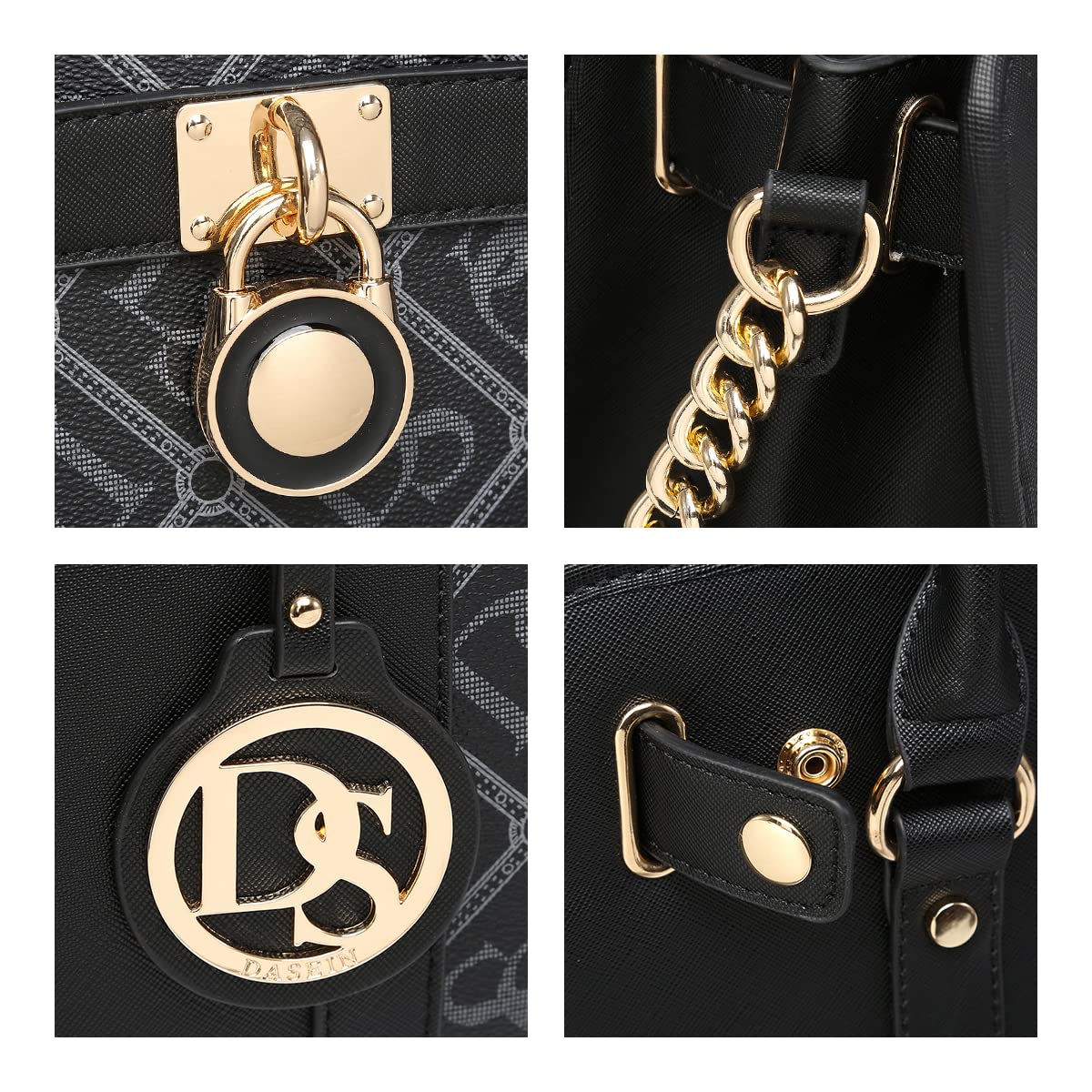 Dasein Set di borse a mano da donna, con manico superiore, borsa a tracolla grande, borsa da lavoro con portafoglio abbinato, Monogramma Nero, 13.75 inches (W) x 11 inches (H) x 6.25 inches (D)