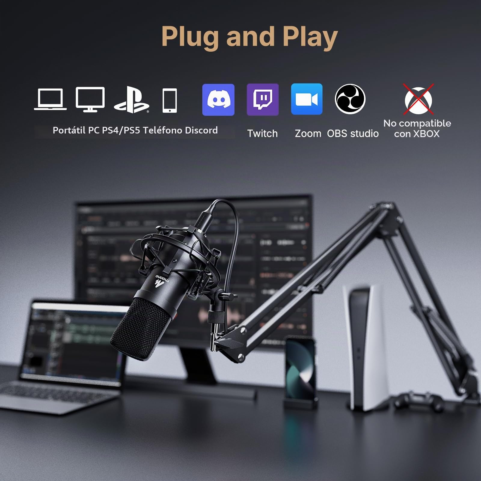 MAONO Kit de micrófono USB 192 KHZ/24BIT Plug & Play AU-A04 USB para Ordenador cardioide micrófono Condensador Podcast con chipset de Sonido Profesional para PC Karaoke, Youtube, grabación de Juegos