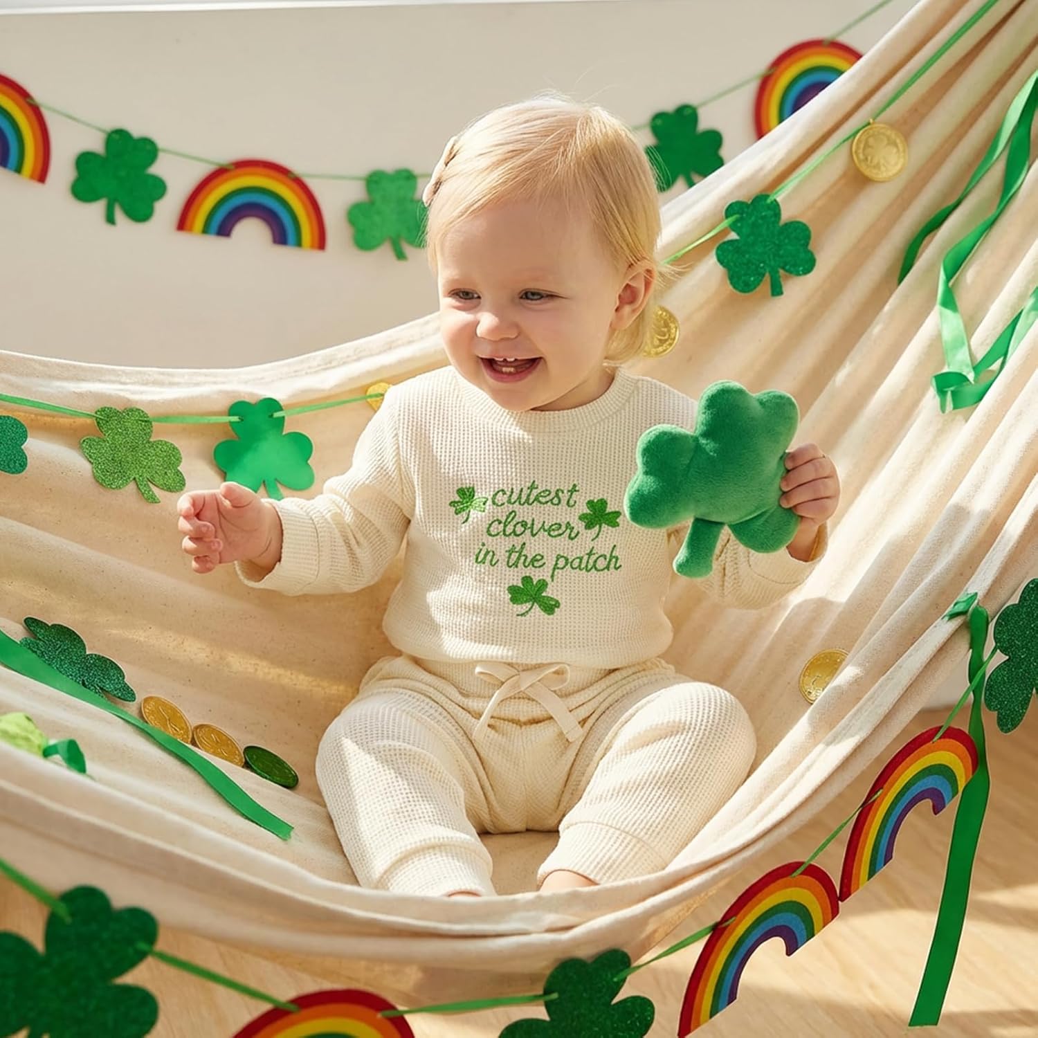 Douhoow Baby Boy St Patricks Day Outfit Infant Boy Girl My 1st St Patricks Embroidered Baby Sweatshirt Romper Pants Set - Image 3