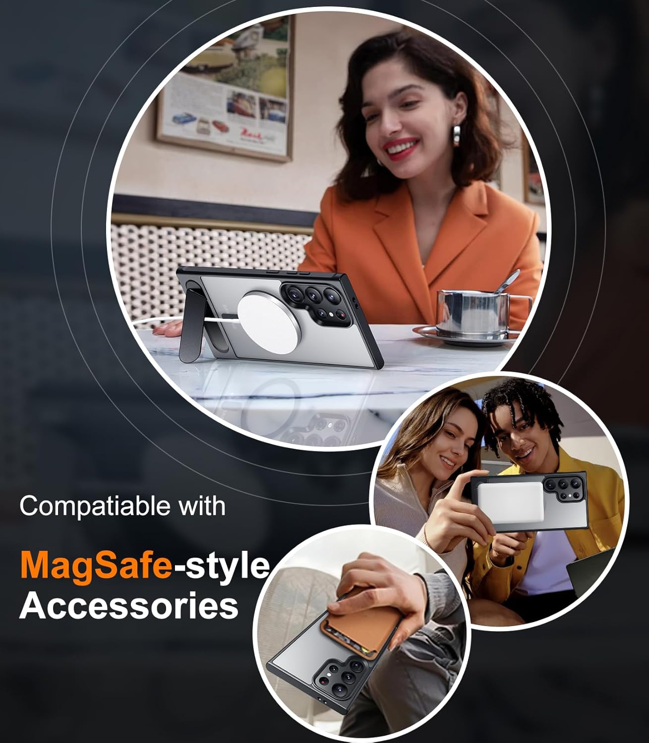 Temdan Magnetic for Samsung Galaxy S23 Ultra Case, [Compatible with Magsafe][Innovate Stand][Military Grade Drop Protection][Non Slip][Translucent Matte] Shockproof Phone Case for S23 Ultra 6.8" Black