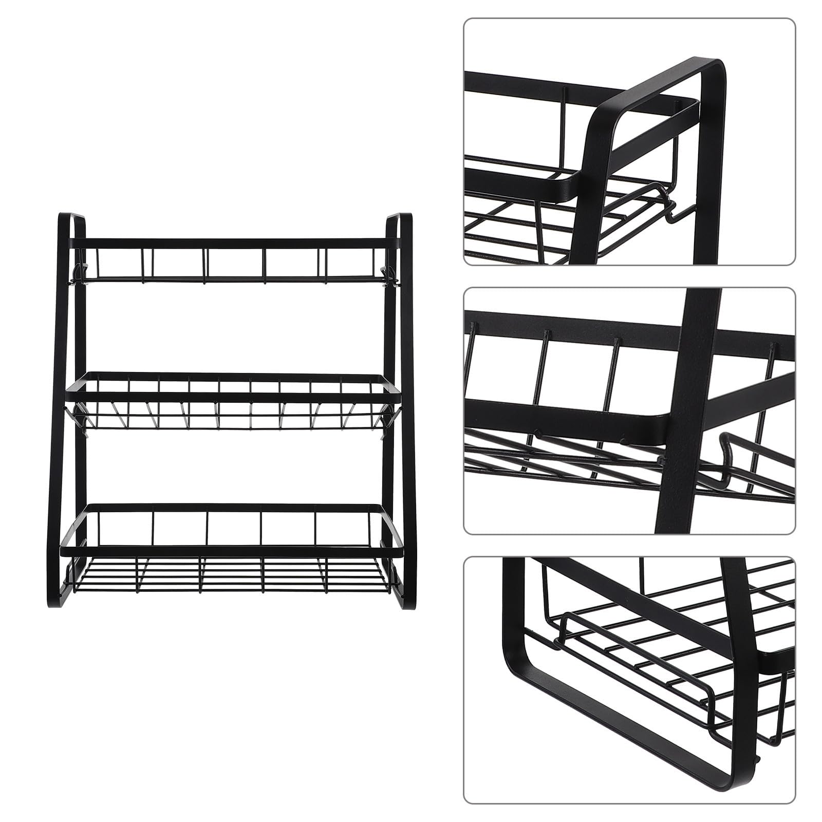 Estante de Cocina Multicapa Negro de Hierro Desmontable para Especias