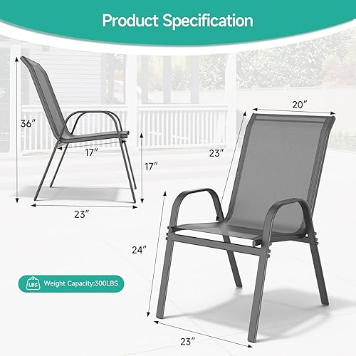 Miniatura 3 de Juego de 4 sillas de patio, sillas de comedor para exteriores transpirables y apilables para todo tipo de clima, con respaldo alto y asiento ancho,