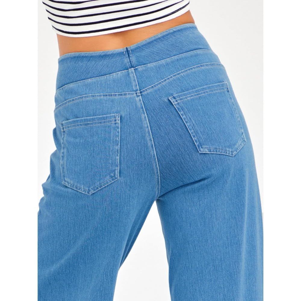 Jeans Mujer Stretch de Pierna Ancha y Recta Tiro Alto Estilo Baggy Pantalones Casual Efecto Moldeador con Bolsillos Ajuste Suelto rectos/D/M