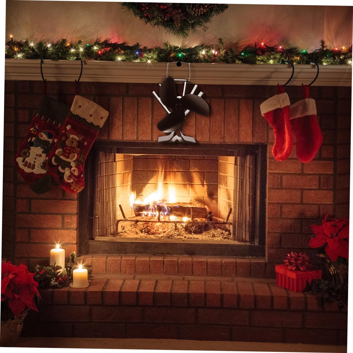 Heat Powered Fireplace Fan 3-blade Stove Fan Metal for Home Heating Fireplace Accessories