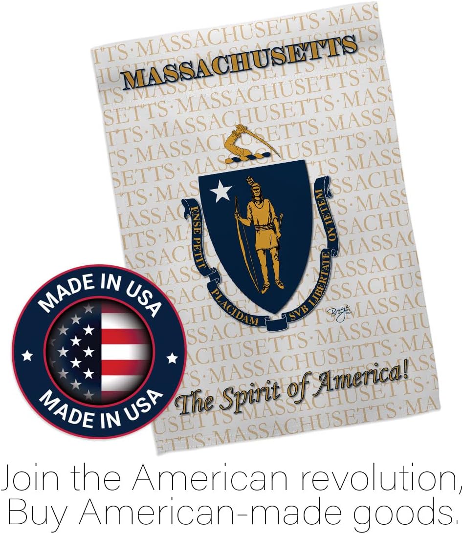 Breeze Decor G158116 Massachusetts Americana States Impressions Decorative Vertical Garden Flag 13" x 18.5" Printed In USA Multi-Color