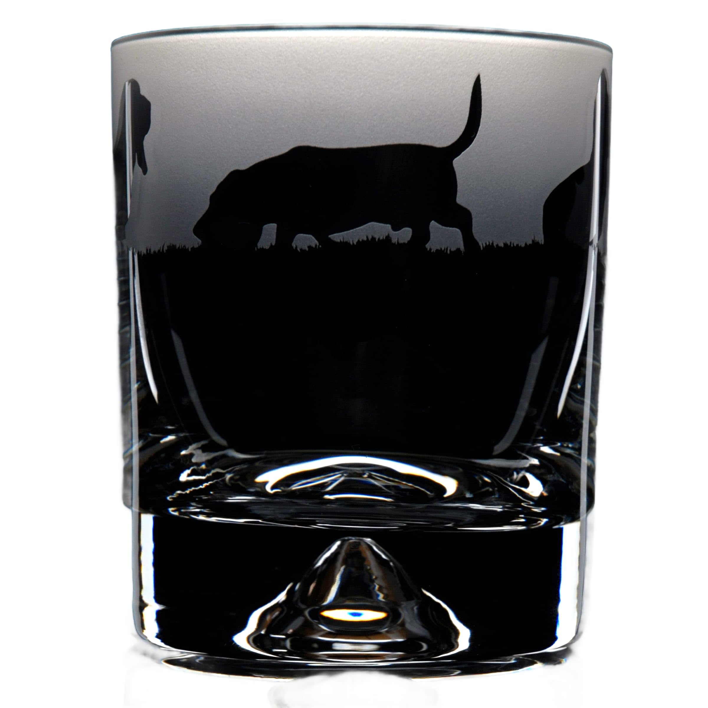 GLYPTIC Glass Art Basset Hound Dog Frieze Hand Etched/Engraved Whiskey Tumbler Glass — image 1