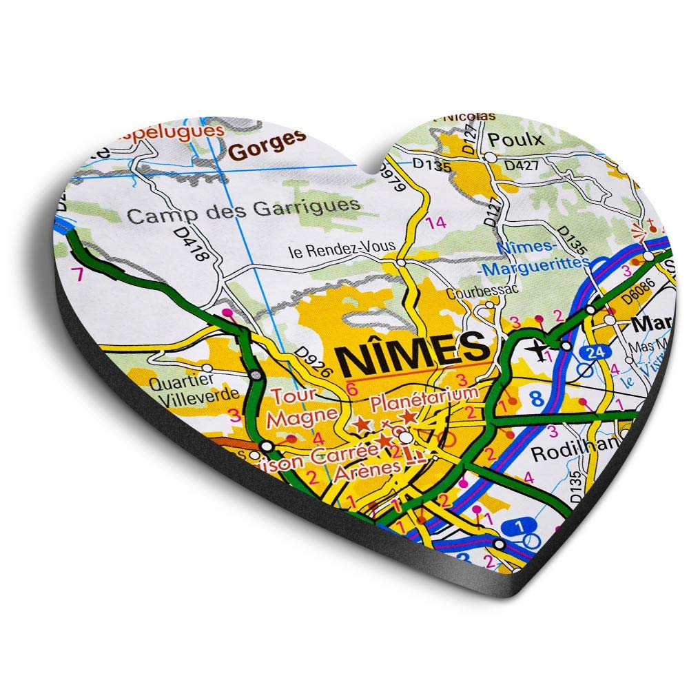1 x Heart MDF Magnets - Nimes France French Travel Map City 45880