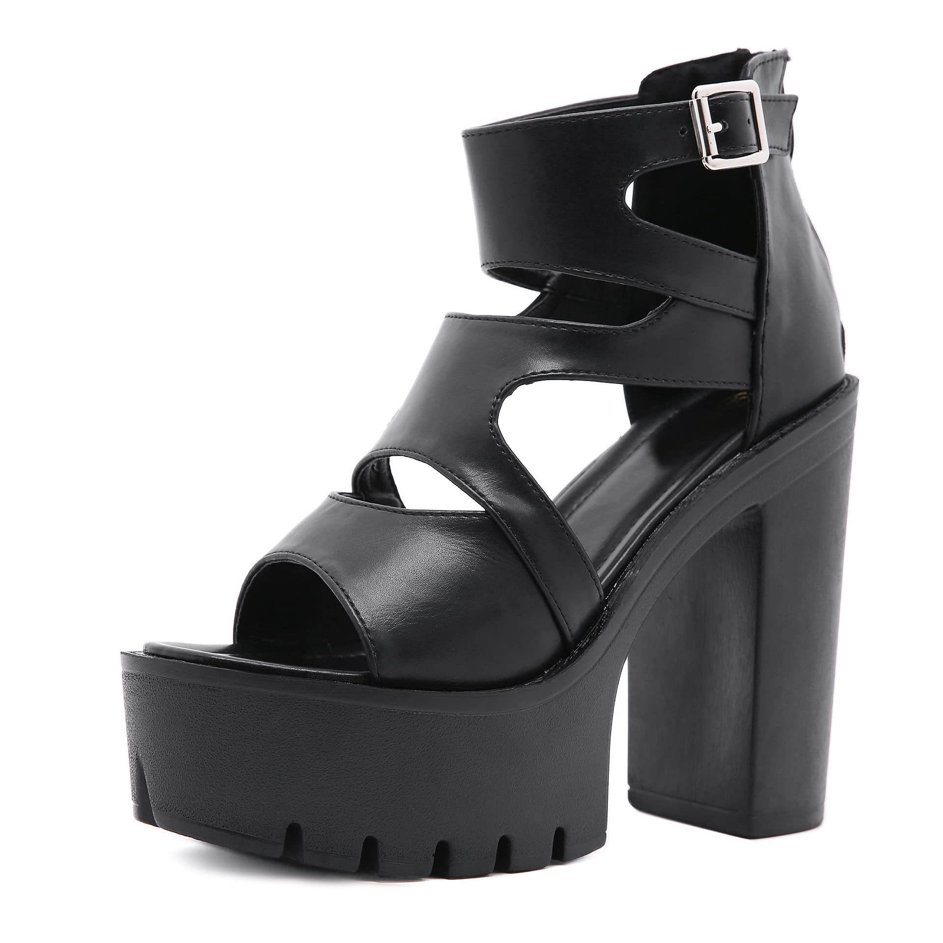 STUPMARY Women Sandals Peep Toe Buckle Strap Platform Sandals Chunky Block Heels Gladiator Pumps
