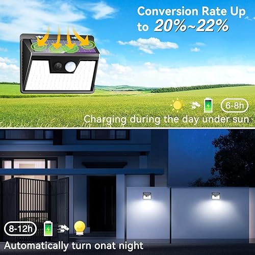 Miniatura 74 de Peasur Luces solares impermeables para exteriores [6 unidades/140 LED], luces blancas cálidas con sensor de movimiento del atardecer al amanecer, 3