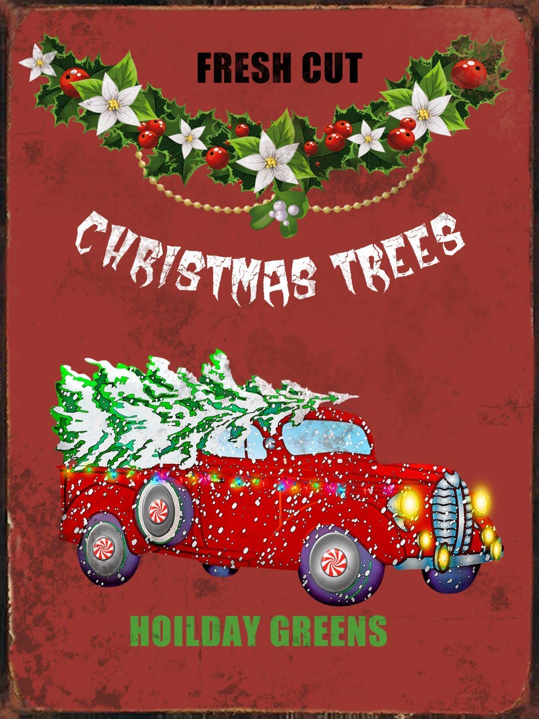 rayprint Fresh Cut Christmas Tree Metal Signs Vintage Christmas Decorations Tin Posters Aluminum Signs Farmhouse Bedroom Bar Coffe Kitchen Garage Garden Party Decor 8x12Inches