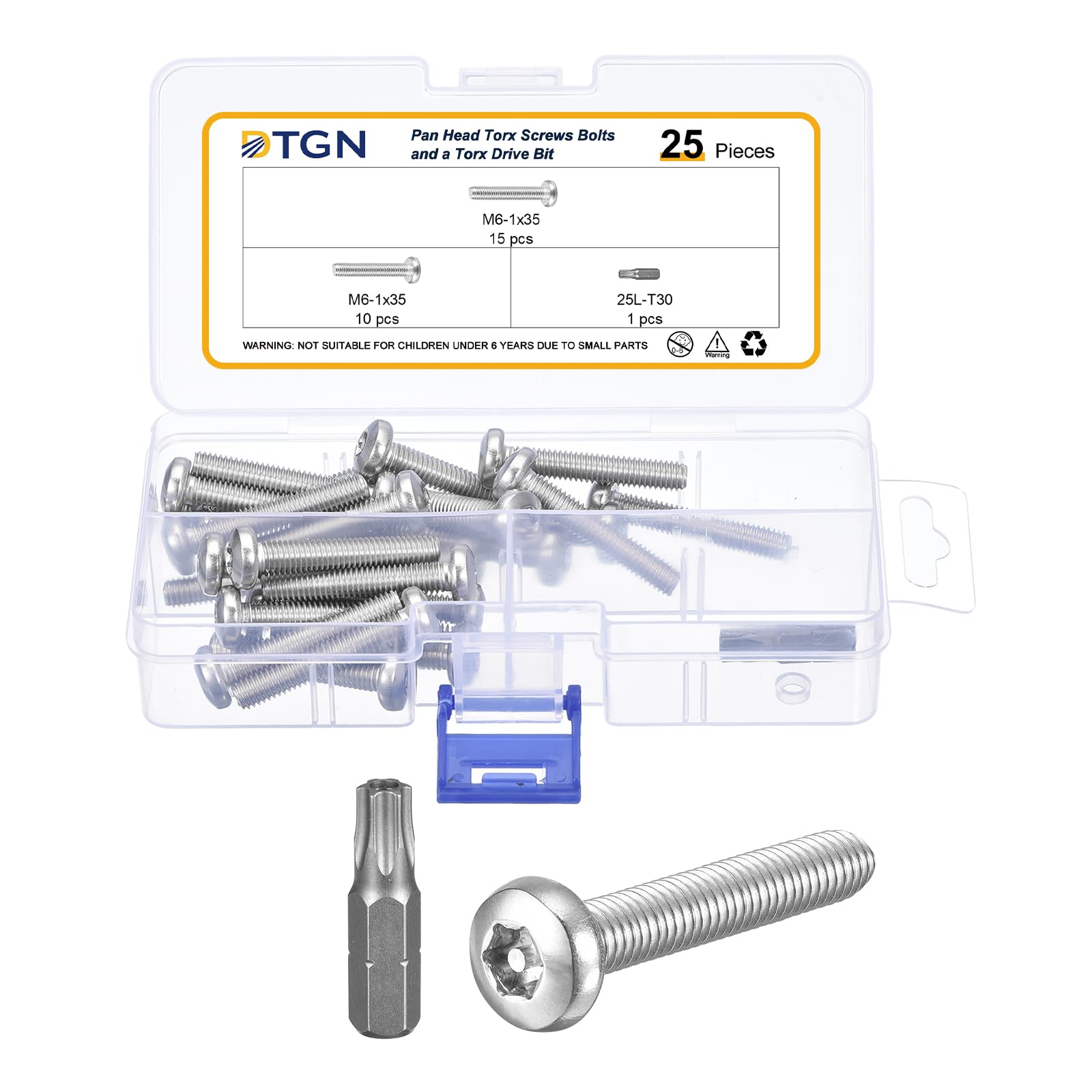 DTGN M6x35mm Pan Head Torx Security Screws, 25Pack, Good for Machinery