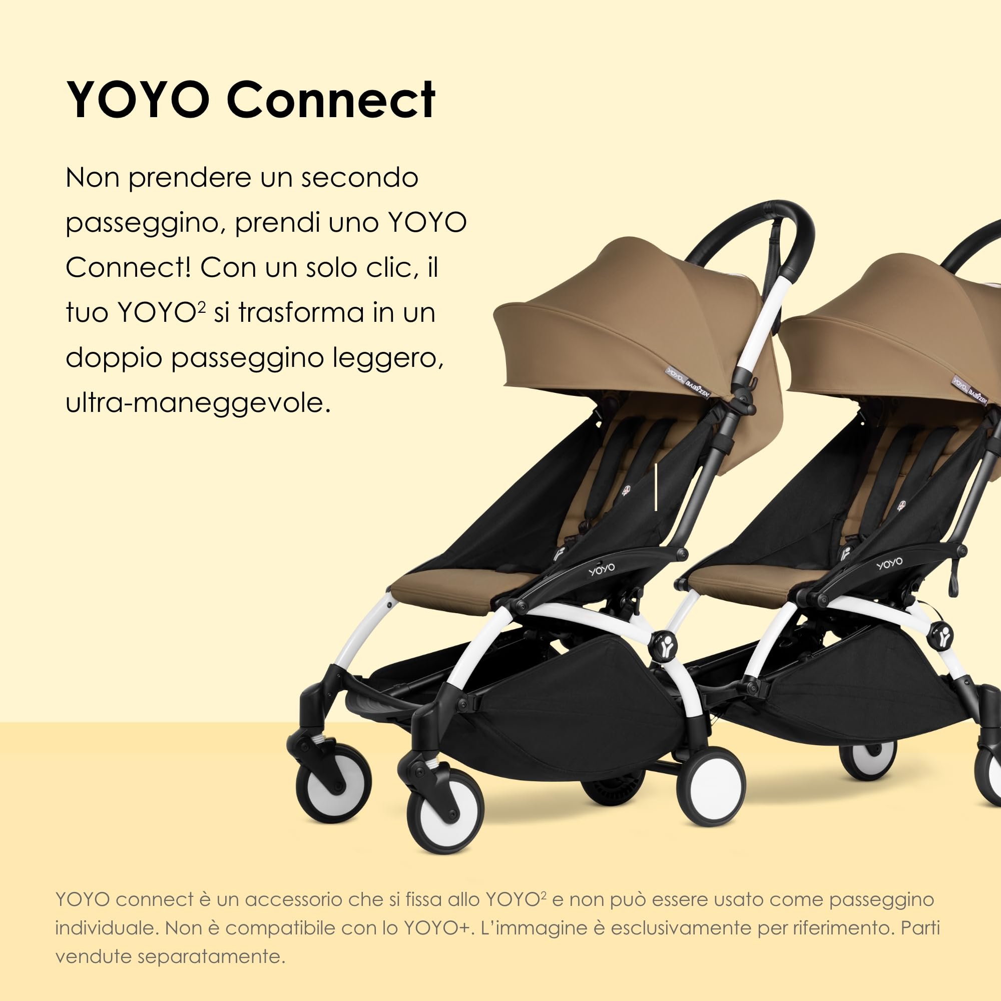 BABYZEN YOYO Connect, Bianco - Trasforma il tuo passeggino YOYO2 in un passeggino doppio - Compatto e maneggevole