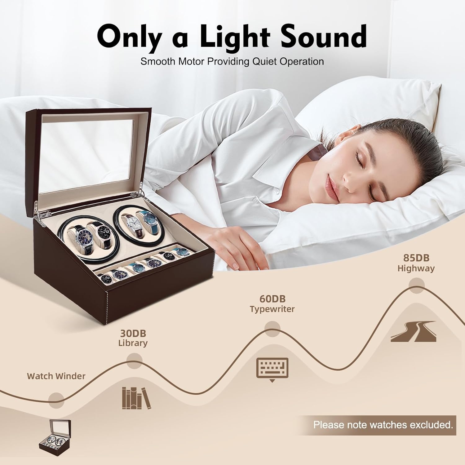 4+6 Automatic Watch Winder Rotating Display Box Leather Watch Storage Holder Watch Case for Men and Lady (Brown)