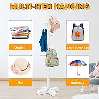 Vista 6 de Perchero de ropa, Percheros independientes con 8 ganchos, 2 alturas ajustables, Perchero de árbol para dormitorio, pasillo, entrada, oficina, Blanco