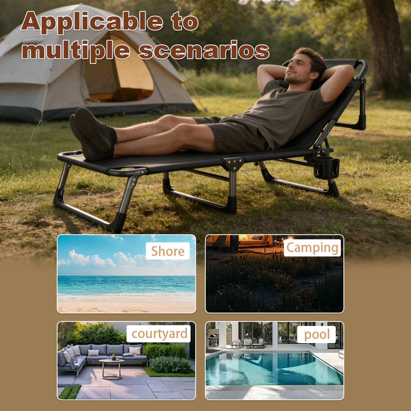 Qshare Campingbett klappbar, 190 x 68 x 30 cm bis 200 kg, Klappbar mit Matratze Tragetasche,Stahl Camping Bett für Erwachsene Outdoor Indoor Garten Reisen Folding Bed