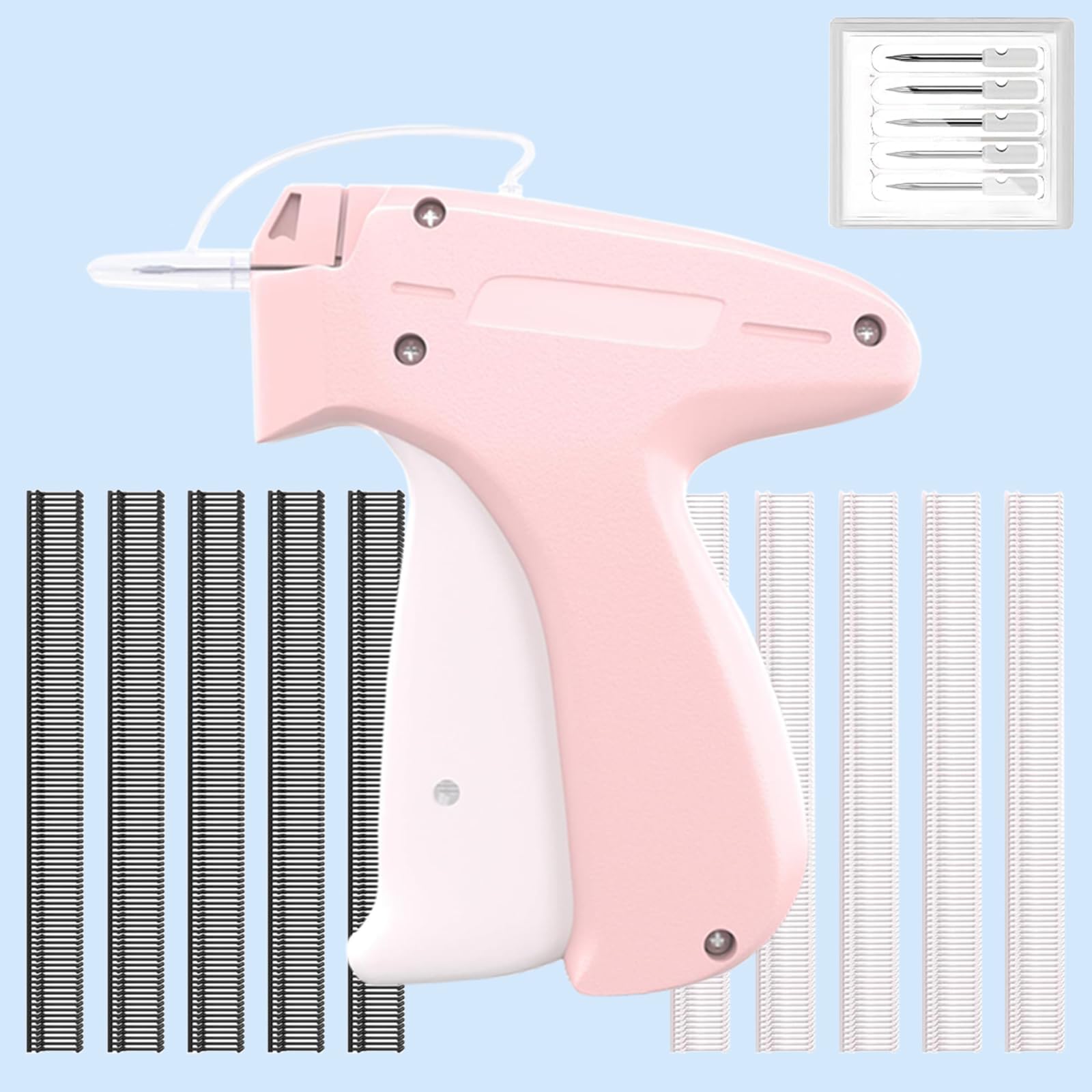 Stitchy Quick Clothing Fixer, Tagging Gun for Clothing, Mini Stitch Gun for Clothes, Comes with 6 Fine Needles, 500 Black & 500 White Fasteners, Quick Stitch Sewing Gun Tag Gun for Clothes