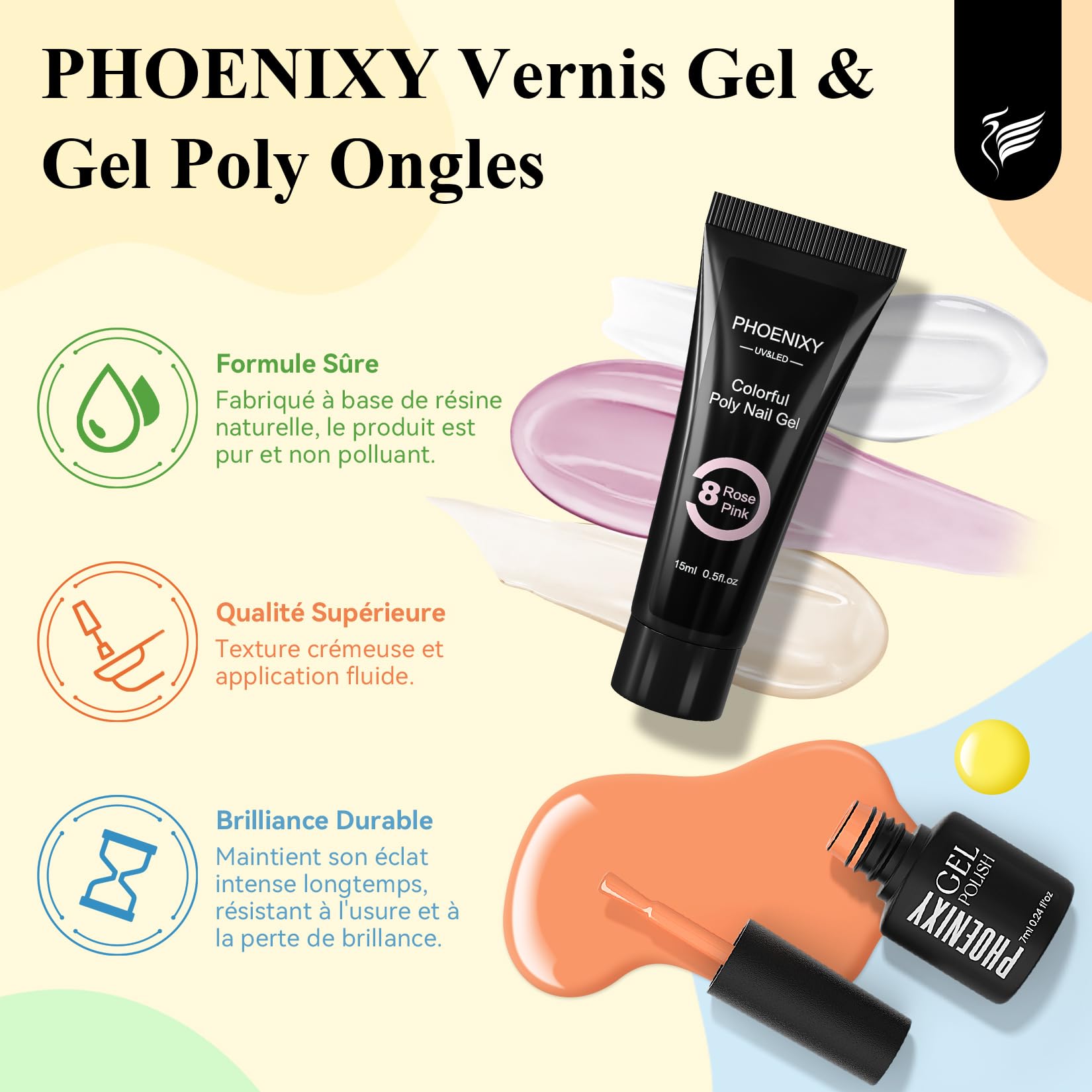 Phoenixy 28 PCS Kit Vernis Semi Permanent avec Lampe à Ongles 20 Couleurs Vernis à Ongles + 3 Couleurs de Poly Extension Gel Kit Ongle Gel UV Complet Pour Débutant