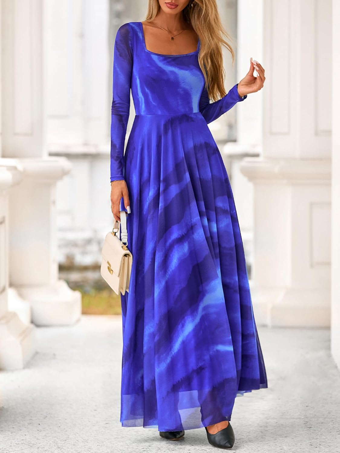 BTFBM Women Maxi Dress Fall 2026 Fashion Elegant Long Sleeve Square Neck Floral Print Party Club Wedding Guest Dresses - Image 8