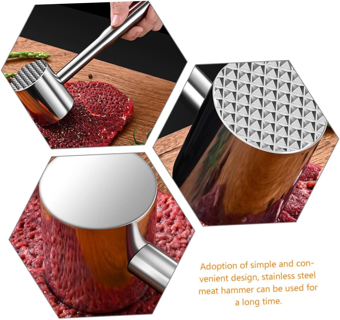 Stainless Steel Dual-side Meat Mallet Tenderizer Tool for Kitchen Cooking Cube Steak Maker and Beef Hammer Easy-clean Food-safe Meat Pounder for Succulent Steak and Chicken