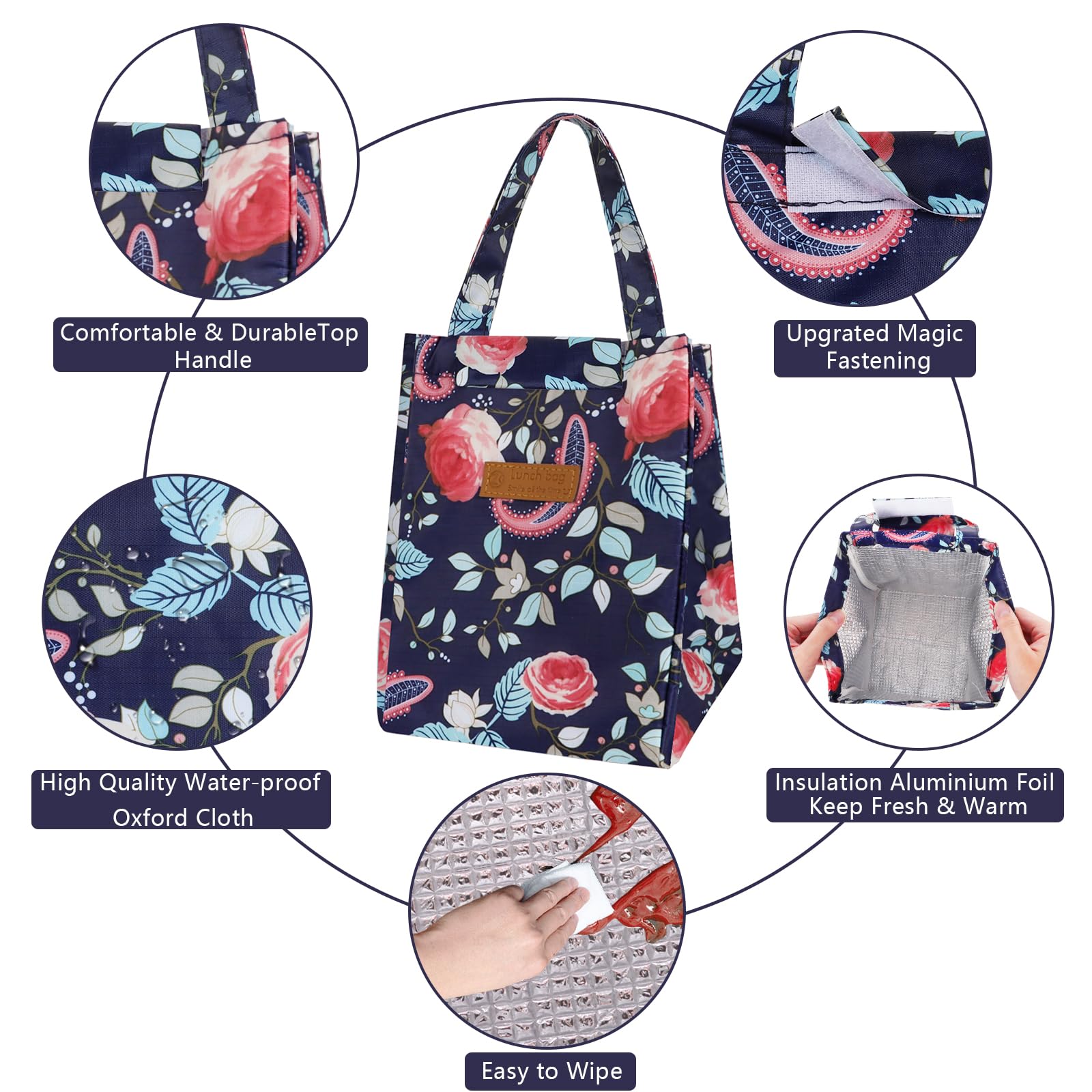 Borsa Termica Per Pranzo Donna - Impermeabile, Con Tasche Multiple, Tracolla Rimovibile, Floreale, Per Lavoro E Picnic, Regalo Per Mamma