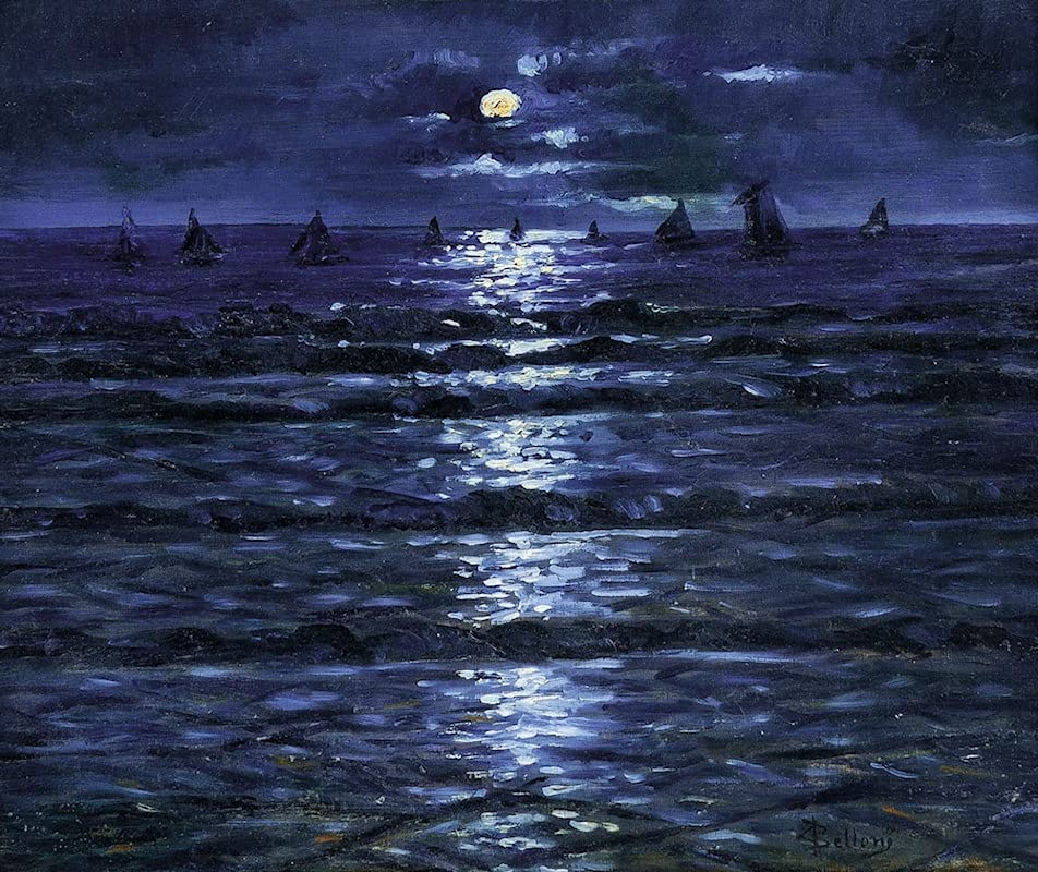 ARTXLXXBN Pinturas Famosas PóSter De Lienzo CláSicas Poster Luna llena sobre el mar de Giorgio Belloni para la Decoración de la Sala de Estar 60x90cm