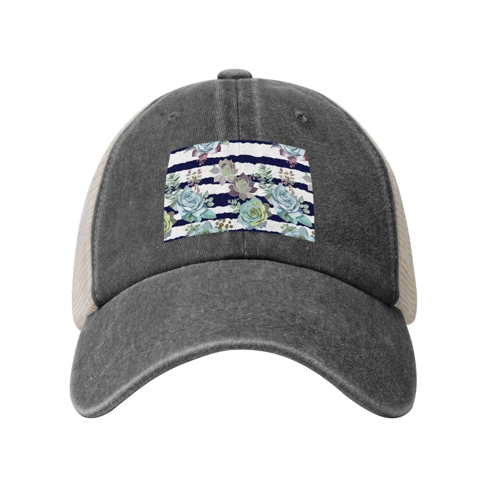 Striped Succulents Printing Cowboy Adjustable Summer Hat Classic Design,Mesh Back for Breathability One Size for Outdoor