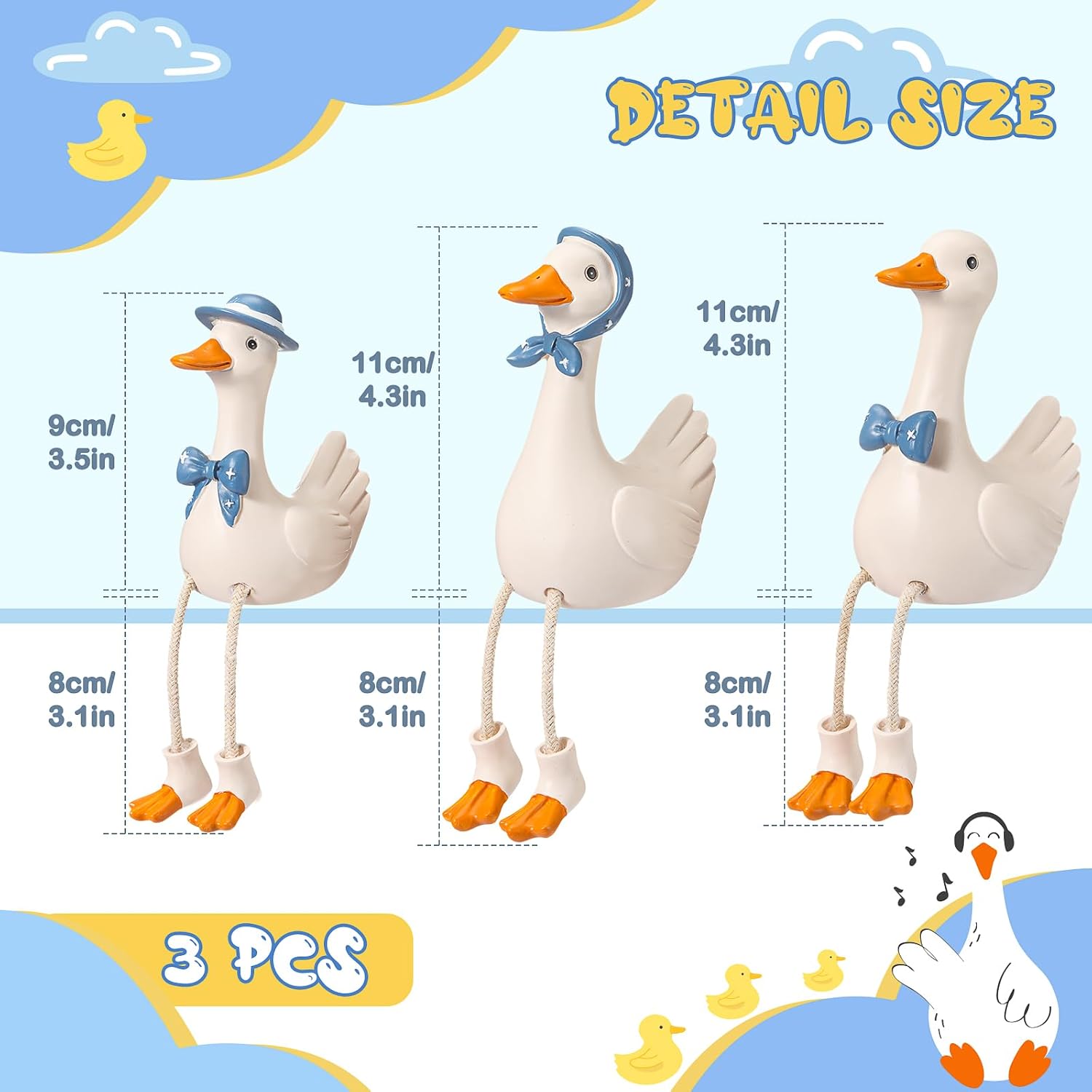 Yookeer 3 Pcs Shelf Sitters with Dangling Legs, 7 Inch Little Resin Goose Family Figurines, Decorative Geese for Home Decor Office Desk Table Decor, Gift for Mothers, Teachers, Friends