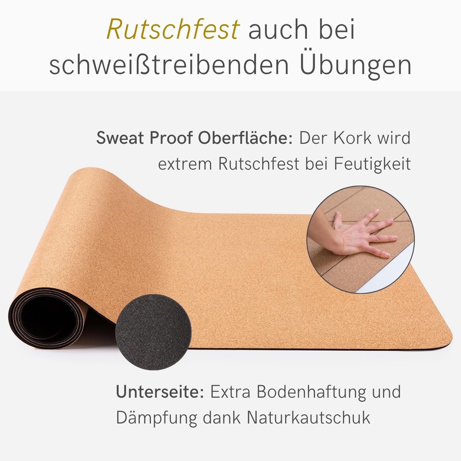 Lotuscrafts® Arise Cork Yogamatte Kork mit 100% Naturkautschuk, Extrem Rutschfest, Yoga Matte für Hot Yoga mit Sweat Proof Oberberfläche, 185 x 65 x 0,4 cm