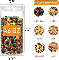 Vista 2 de Paquete de 8 tarros de plástico transparente con tapa, tarros redondos de almacenamiento de dulces de 46 onzas, frascos grandes vacíos, cilindros