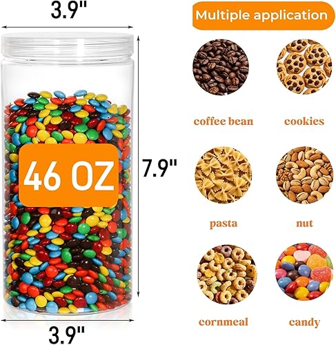 Miniatura 2 de Paquete de 8 tarros de plástico transparente con tapa, tarros redondos de almacenamiento de dulces de 46 onzas, frascos grandes vacíos, cilindros