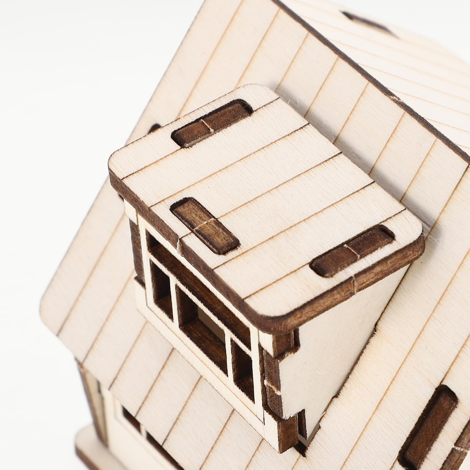 Modèle de Maison Miniature en Bois Beige, Scène Réaliste