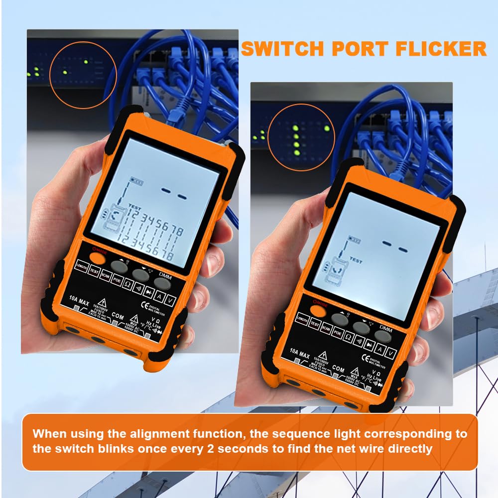 Tester per cavi portatile portatile con display LCD Analoghi Ricerca digitale Cavo di test POE Accoppiamento ID Sensibilità di accoppiamento Lunghezza del cavo di rete regolabile