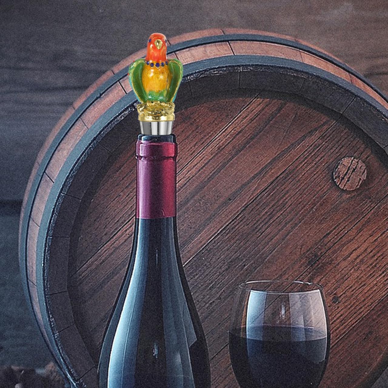 Parrot Wine Stopper Zinc Alloy Enamel Wine Bottle Stopper Decorative Airtight Reusable Bottle Sealer for Home Bar Kitchen