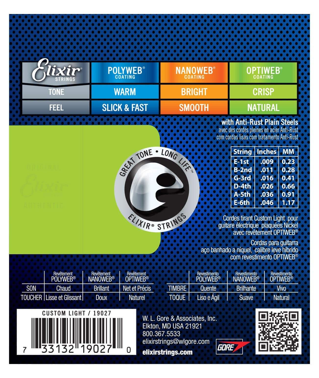 Elixir Electric Optiweb Custom Light zestaw 3 szt. (struny do gitary elektrycznej, niklowane, grubość: 009-046)