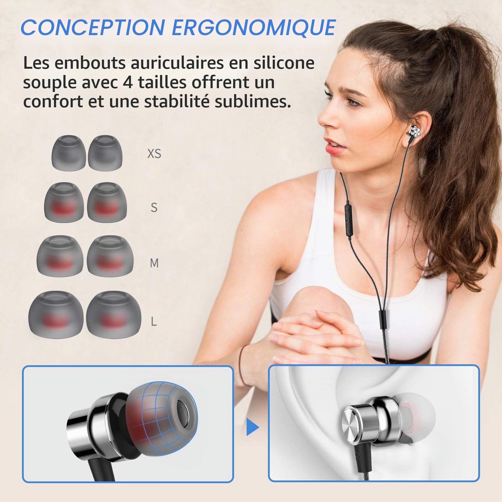 Blukar Écouteurs Intra-Auriculaires avec Microphone et câble Confortable réduction du Bruit Son stéréo contrôle du Volume pour Galaxy et Tous Les appareils de Casque de 3,5