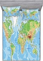 Vista 93 de Ambesonne Island Map - Juego de sábanas bajeras y fundas de almohada, mapa del tesoro súper detallado, diseño de piratas rústicos grungy, tema