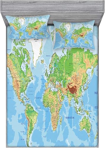 Miniatura 214 de Ambesonne Juego de sábanas bajeras y fundas de almohada, diseño retro de los videojuegos con botones de joystick vintage de los años 80 y 90, diseño