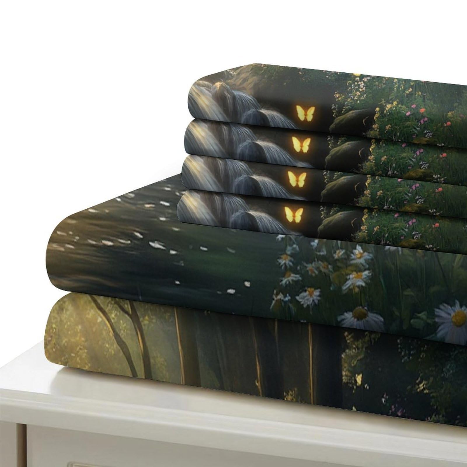 Ruscello della foresta Impressione 3D 3 pz fodera per edredone Natura Fantasia Arte coperteletto microfibra zip antiacari per bambini adolescenti adulti Super king（260x220cm）