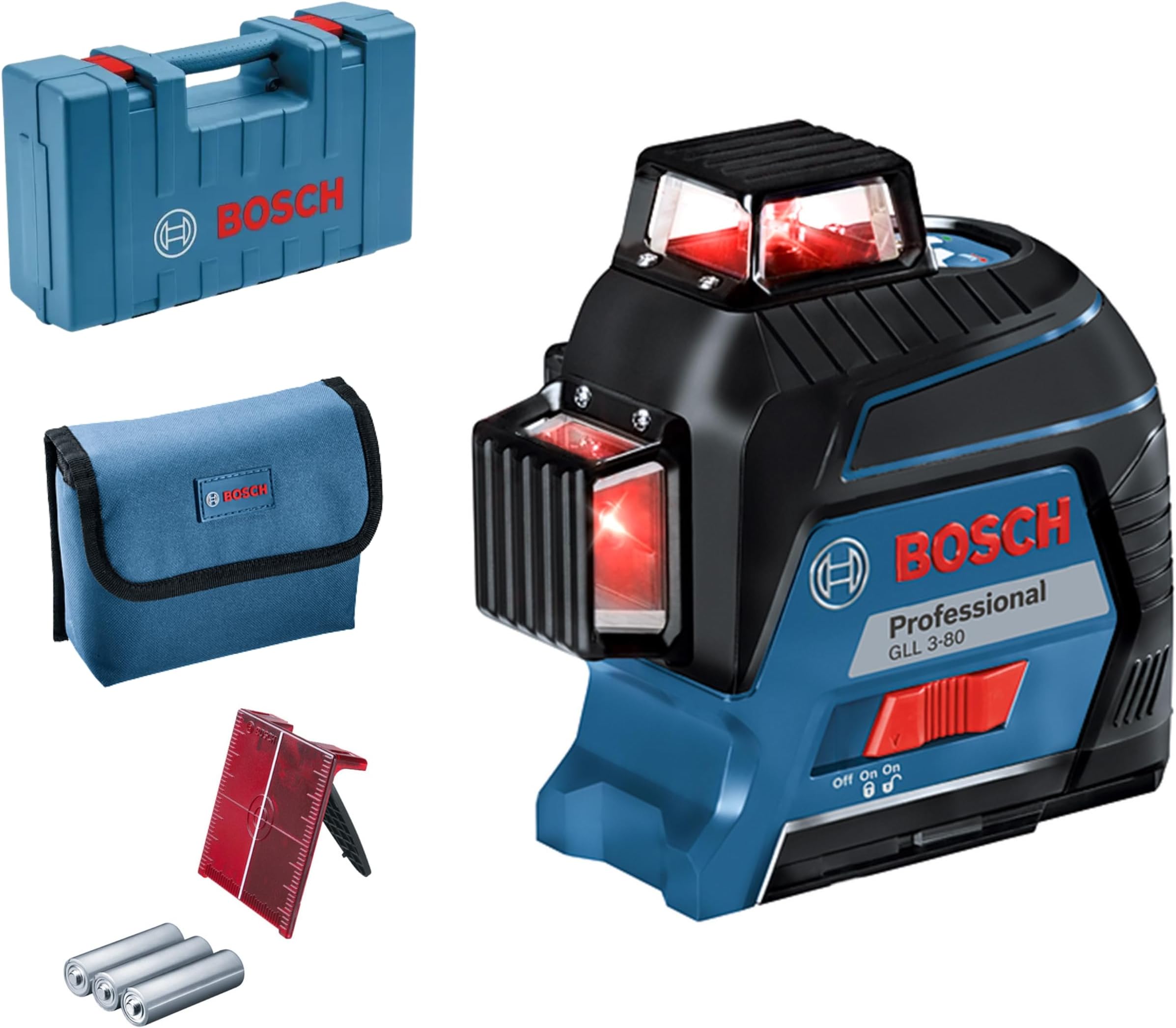 Professional Laser Level GLL 3-80 (red Laser, Interior, Working Range: up to 30m, 4X Battery, AA, in Carrying case)
