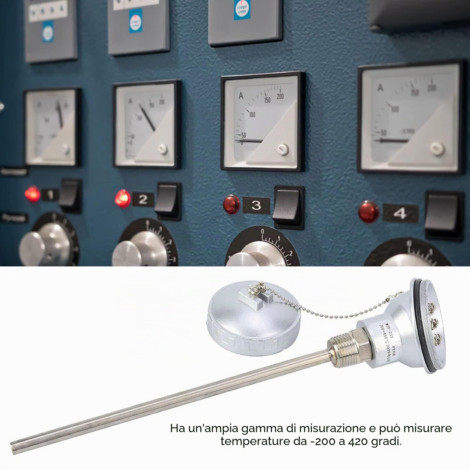 Sonda di Temperatura PT100,Sonda Sensore di Temperatura RTD PT100, Testa Terminale Termocoppia, Sensore di Temperatura Per Controller - Filettatura NPT da 1/2"(protecting housing 200mm)